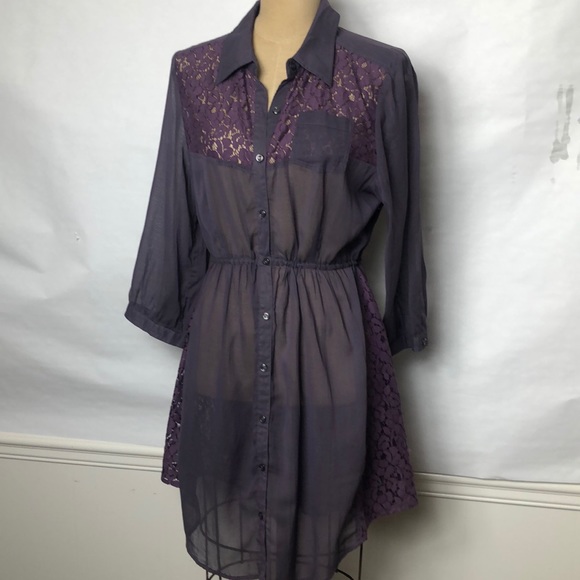 Free People Dresses & Skirts - Free People woven/lace  button front shirt dress